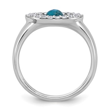 Sterling Silver Rhodium-plated Polished CZ and Compressed Turquoise Cabochon Evil Eye Size 6 Ring — alternate view