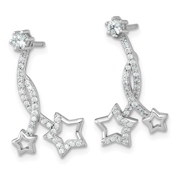 Sterling Silver Rhodium-plated Polished CZ Stud with Removeable Shooting Stars Jacket Earrings — alternate view