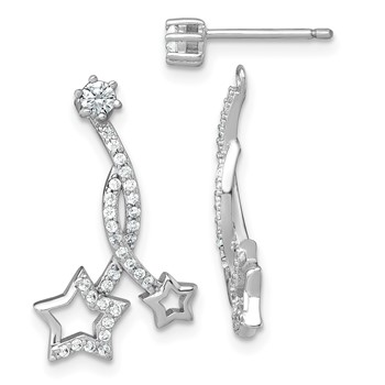 Sterling Silver Rhodium-plated Polished CZ Stud with Removeable Shooting Stars Jacket Earrings