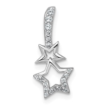 Sterling Silver Rhodium-plated Polished CZ Shooting Stars Chain Slide Pendant
