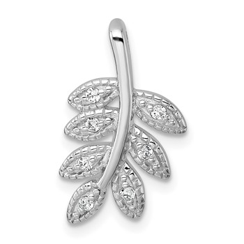 Sterling Silver Rhodium-plated Polished CZ Leaf Chain Slide Pendant