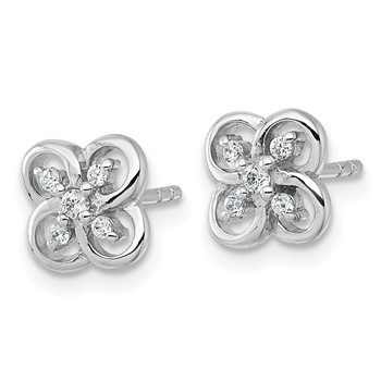 Sterling Silver Rhodium-plated Polished Fancy Flower CZ Post Earrings — alternate view