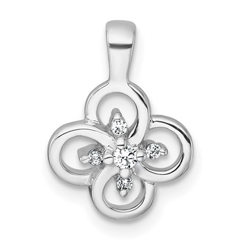 Sterling Silver Rhodium-plated Polished Fancy Flower CZ Pendant
