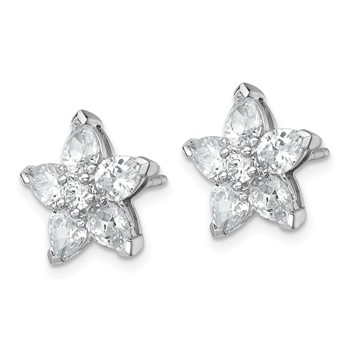 Sterling Silver Rhodium-plated Polished Round and Pear CZ Flower Post Earrings — alternate view