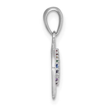 Sterling Silver Rhodium-plated Polished Rainbow Nano Crystals Tulip Pendant — alternate view