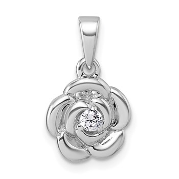 Sterling Silver Rhodium-plated Polished White CZ Flower Pendant