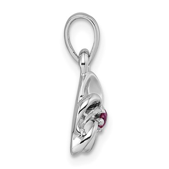 Sterling Silver Rhodium-plated Polished Red CZ Flower Pendant — alternate view