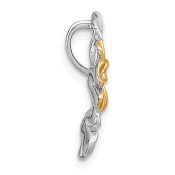 Sterling Silver Rhodium-plated and Gold-plated with CZ Three Flowers Chain Slide Pendant — alternate view