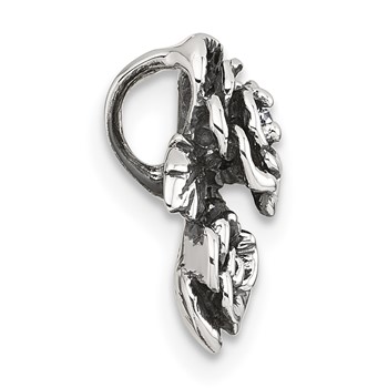Sterling Silver Antiqued Polished CZ Flowers Chain Slide Pendant — alternate view