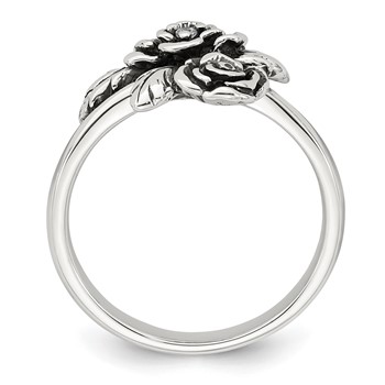 Sterling Silver Antiqued Polished CZ Flowers Size 6 Ring — alternate view