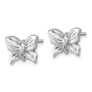 Sterling Silver Rhodium-plated Polished White CZ Butterfly Post Earrings — alternate view