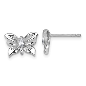 Sterling Silver Rhodium-plated Polished White CZ Butterfly Post Earrings
