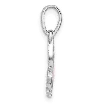 Sterling Silver Rhodium-plated Polished CZ and Pink Enamel Butterfly Pendant — alternate view