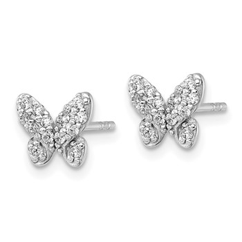 Sterling Silver Rhodium-plated Polished CZ Butterfly Post Earrings — alternate view