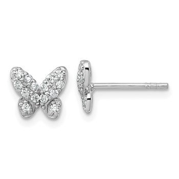 Sterling Silver Rhodium-plated Polished CZ Butterfly Post Earrings