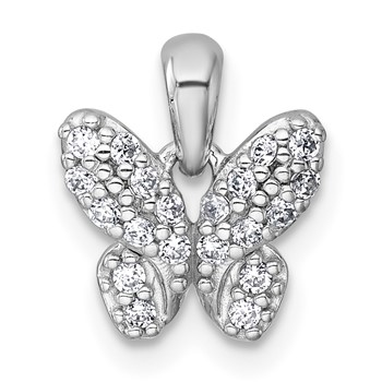 Sterling Silver Rhodium-plated Polished CZ Butterfly Pendant