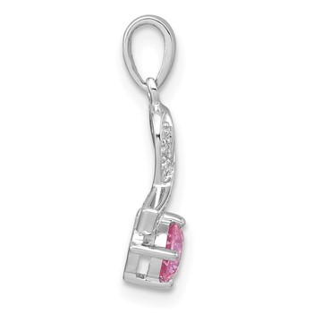 Sterling Silver Rhodium-plated Polished Round Pink and White CZ Awareness Ribbon Pendant — alternate view