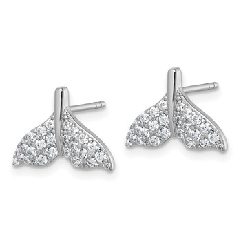 Sterling Silver Rhodium-plated CZ Whale Tail Post Earrings — alternate view