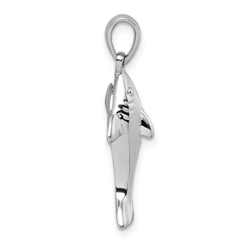 Sterling Silver Rhodium-plated Polished Shark Pendant — alternate view