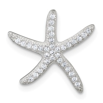 Sterling Silver Polished CZ Starfish Chain Slide Pendant