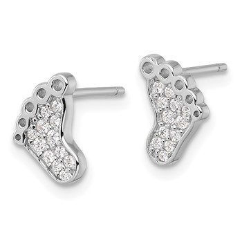 Sterling Silver Rhodium-plated Polished CZ Footprints Post Earrings — alternate view