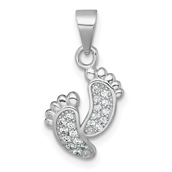 Sterling Silver Rhodium-plated Polished CZ Footprints Pendant
