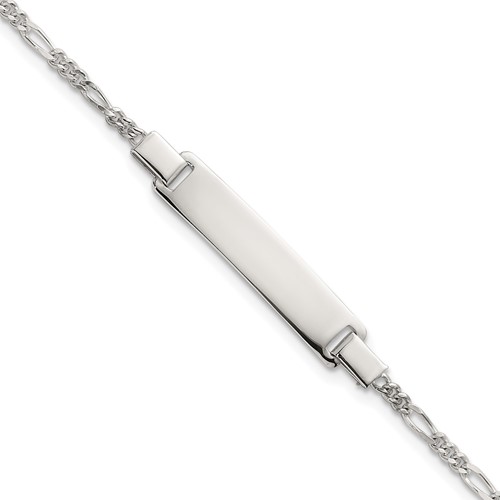 Sterling Silver Polished Figaro Link w/ 1in Ext Children's ID Bracelet