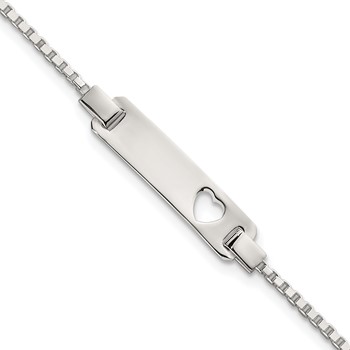 Sterling Silver Polished Cut-out Heart Box Link Childrens 5.5 inch with 0.5 inch Extension ID Bracelet