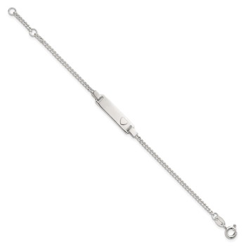 Sterling Silver Polished Raised Heart Curb Link Childrens 5.5 inch with 0.5 inch Extension ID Bracelet — alternate view