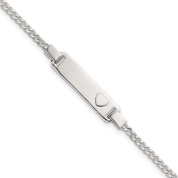 Sterling Silver Polished Raised Heart Curb Link Childrens 5.5 inch with 0.5 inch Extension ID Bracelet