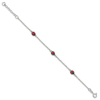 Sterling Silver Polished Red and Black Enameled Ladybugs 6 inch with 1 inch extension Childrens Bracelet — alternate view