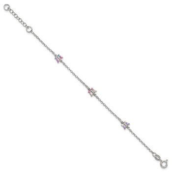 Sterling Silver Polished Pink/Purple/White/Blue Enameled Butterfly 6 inch with 1 inch extension Childrens Bracelet — alternate view