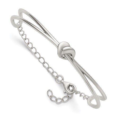 Sterling Silver Polished Heart Children's Cuff Bangle Bracelet