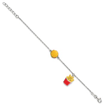 Sterling Silver Polished Multi-colored Enamel Burger and Fries Childrens 6 inch with 1 inch Extension Bracelet — alternate view