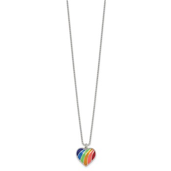 Sterling Silver Polished Rainbow Enameled Heart 16 inch Necklace — alternate view
