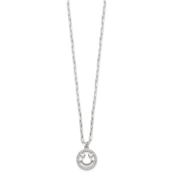 Sterling Silver Polished White CZ Smiley Face with Heart Eyes 16 inch Necklace — alternate view