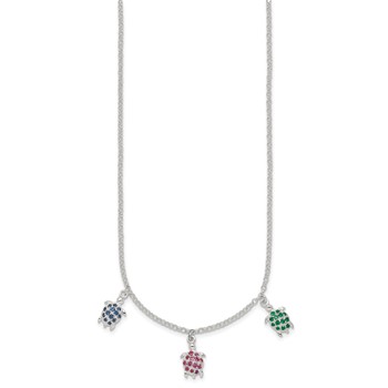 Sterling Silver Polished Green/Red/Blue Nano Crystal Turtles 16 inch Necklace — alternate view