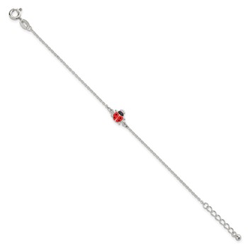 Sterling Silver Polished Red and Black Enameled Ladybug Childrens 5.5 inch with 1 inch Extension Bracelet — alternate view