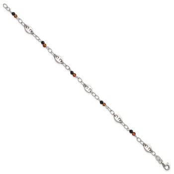 Sterling Silver Polished and Beaded Garnet and Spinel Fancy Link 7.5 inch Bracelet — alternate view