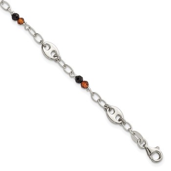 Sterling Silver Polished and Beaded Garnet and Spinel Fancy Link 7.5 inch Bracelet