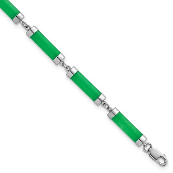 Sterling Silver Rhodium-plated Polished Jade Bars 8 Inch Bracelet