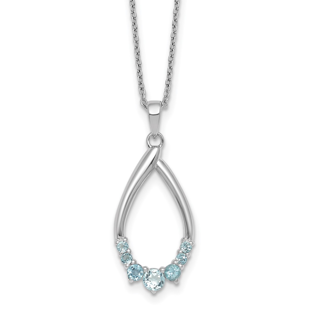 Sterling Silver RH-plated Blue Topaz Teardrop 16in w/2in Ext Necklace
