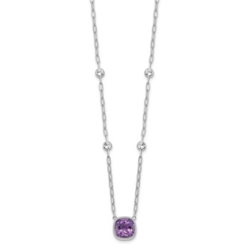 Sterling Silver Rhodium-plated Polished Cushion Amethyst and White Topaz 16 inch with 2 inch Extension Necklace — alternate view