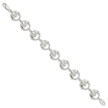Sterling Silver Polished and Textured Claddagh Link 7 inch Bracelet — alternate view