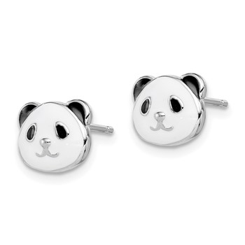 Sterling Silver Madi K Rhodium-plated Polished Black & White Enameled Panda Children's Post Earrings — alternate view