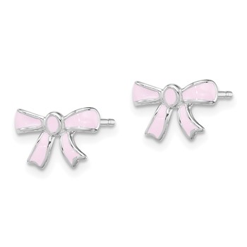 Sterling Silver Madi K Rhodium-plated Pink Enamel Bow Children's Post Earrings — alternate view
