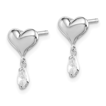 Sterling Silver Madi K Rhodium-plated Polished CZ Heart Children's Post Dangle Earrings — alternate view