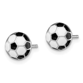 Sterling Silver Madi K Rhodium-plated Polished Black & White Enameled Soccer Ball Children's Post Earrings — alternate view