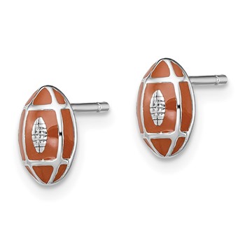 Sterling Silver Madi K Rhodium-plated Polished Brown Enameled Football Children's Post Earrings — alternate view
