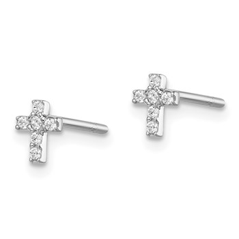 Madi K Sterling Silver Rhodium-plated CZ Children's Cross Post Earrings — alternate view